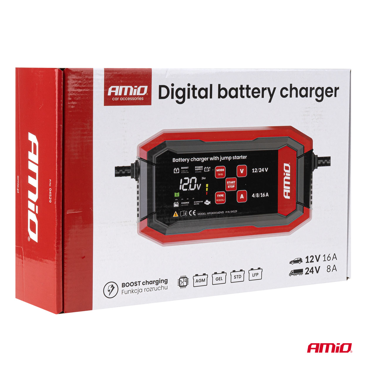Prostownik cyfrowy z wspomaganiem rozruchu AGM GEL STD LFP MAX 16A 12 V 24 V PRO — ujęcie 8