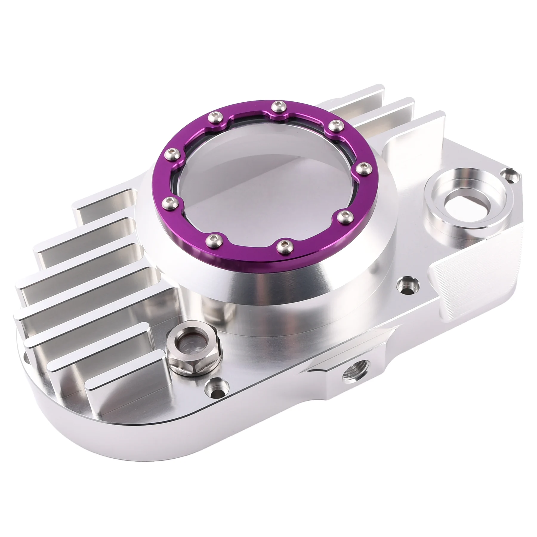 Pokrywa silnika Simson S51 SR50 lewa aluminium CNC clear fioletowy + śruby DPR Performance — ujęcie 1