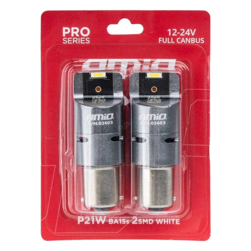 Żarówka P21W 12V/24V 2xLED SMD1860 CANBUS biała / wentylator AMIO (2szt.) — ujęcie 3