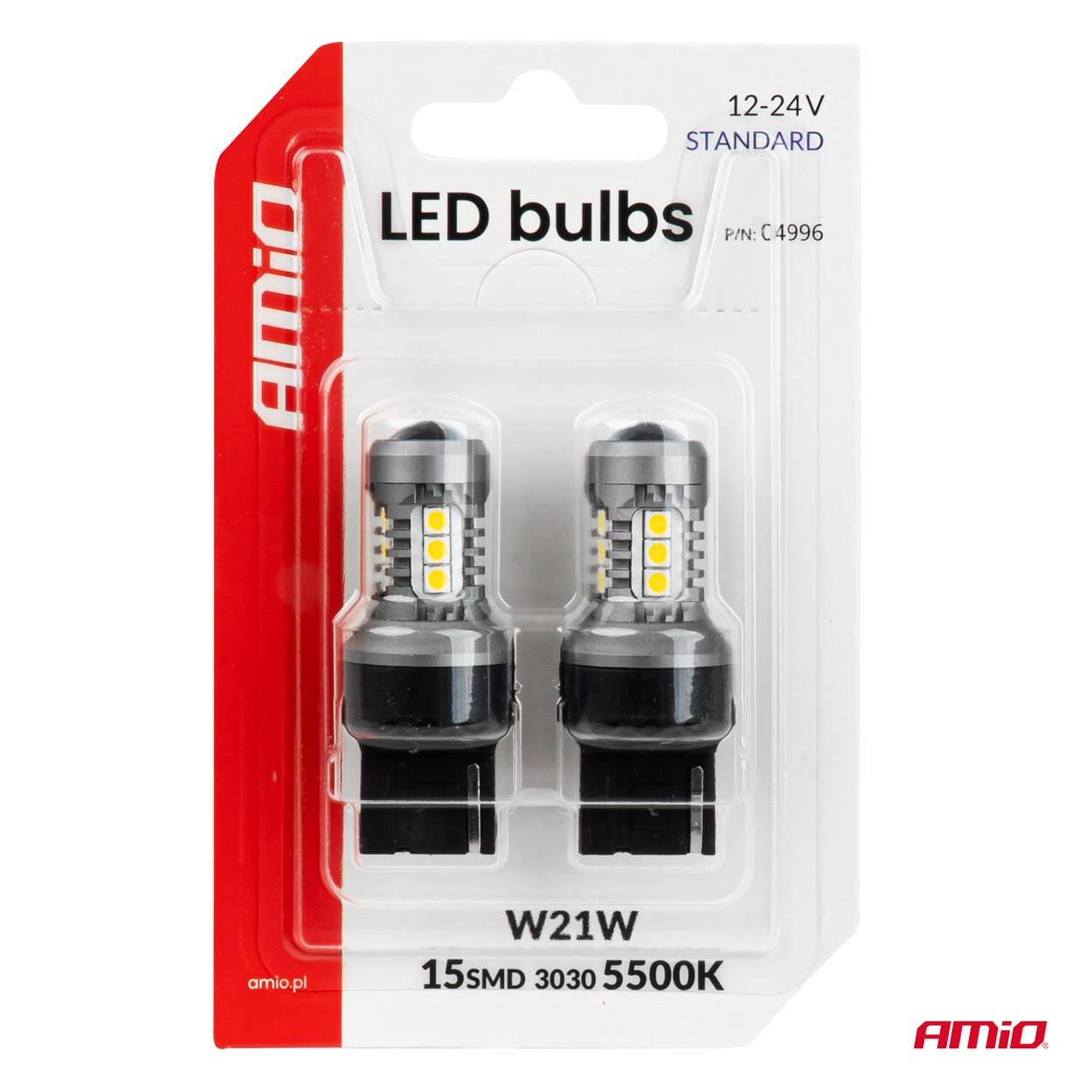 Żarówki LED STANDARD 7440 W21W 3030 15SMD białe 12 V 24 V — ujęcie 4
