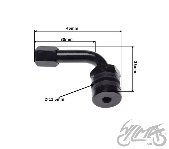 Wentyl koła kątowy skręcany — czarny, 11,5 mm, długość 45 mm — ujęcie 3