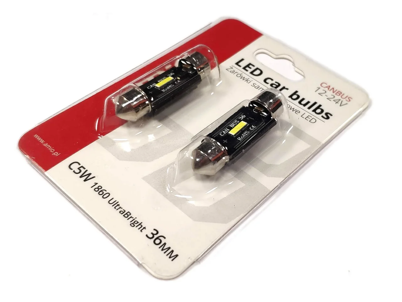 Żarówka rurkowa SV8.5 12V/24V 36mm SMD UltraBright 1860 Festoon CANBUS bipolarna biała AMIO (2szt.) — ujęcie 5