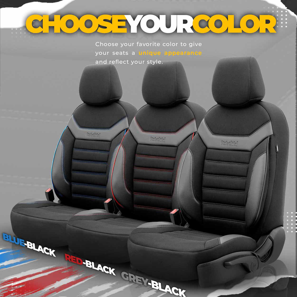 Komplet pokrowców na fotele samochodowe OTOM INDIVIDUAL 203 BLACK/BLUE 3-ZIP — ujęcie 3
