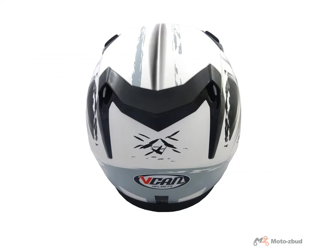 Kask VCAN model V122 white lns-gy integralny z blendą biało-szaro-czarny z grafiką M — ujęcie 4