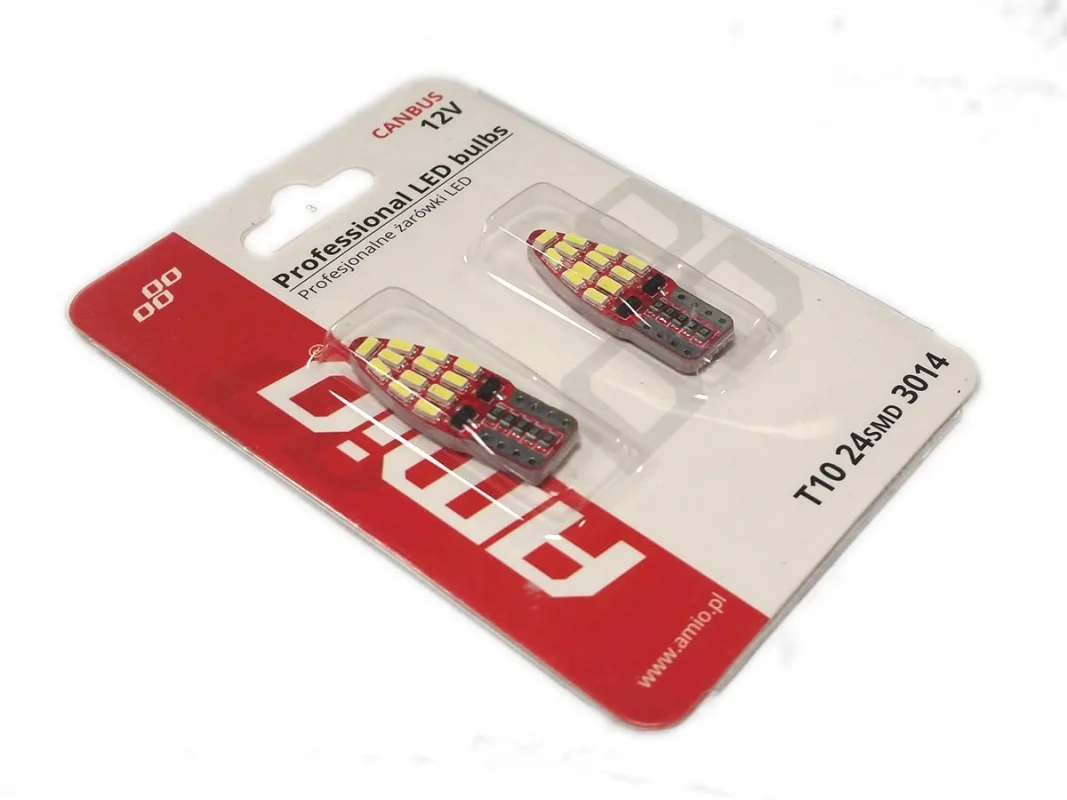 Żarówka W5W T10 12V 24xLED SMD3014 CANBUS biała AMIO (2szt.) — ujęcie 2