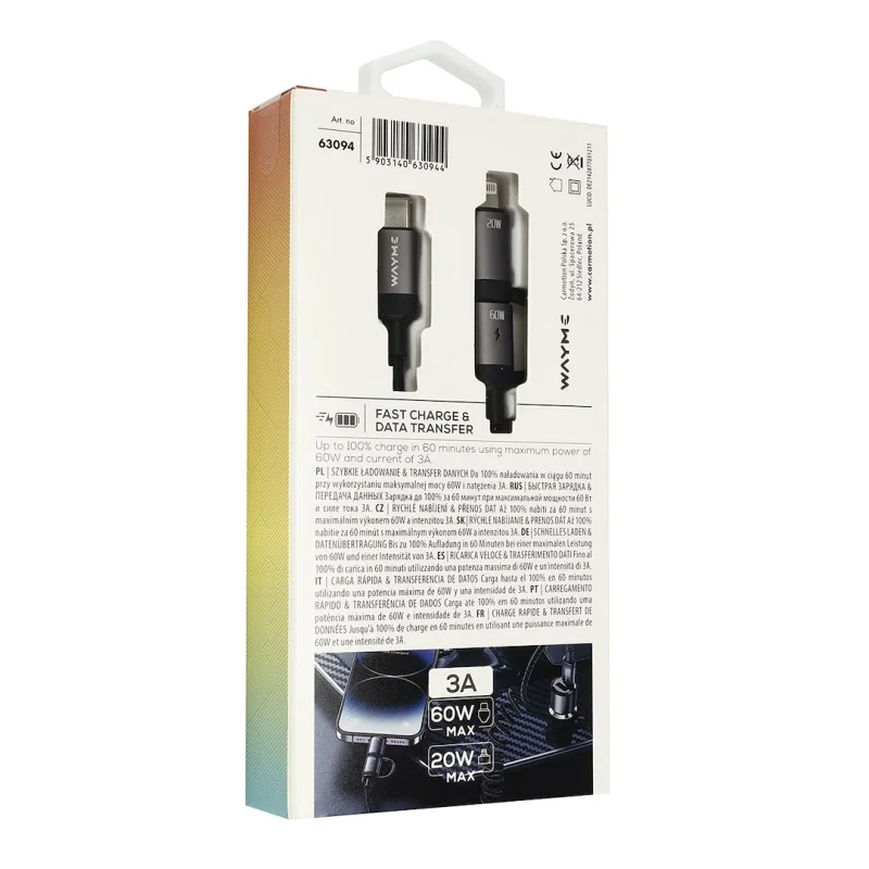 WAYME Kabel do ładowania i synchronizacji w oplocie z mikrofibry spiralny 50 - 150 cm USB-C > USB-C / Lightning max 60W — ujęcie 2