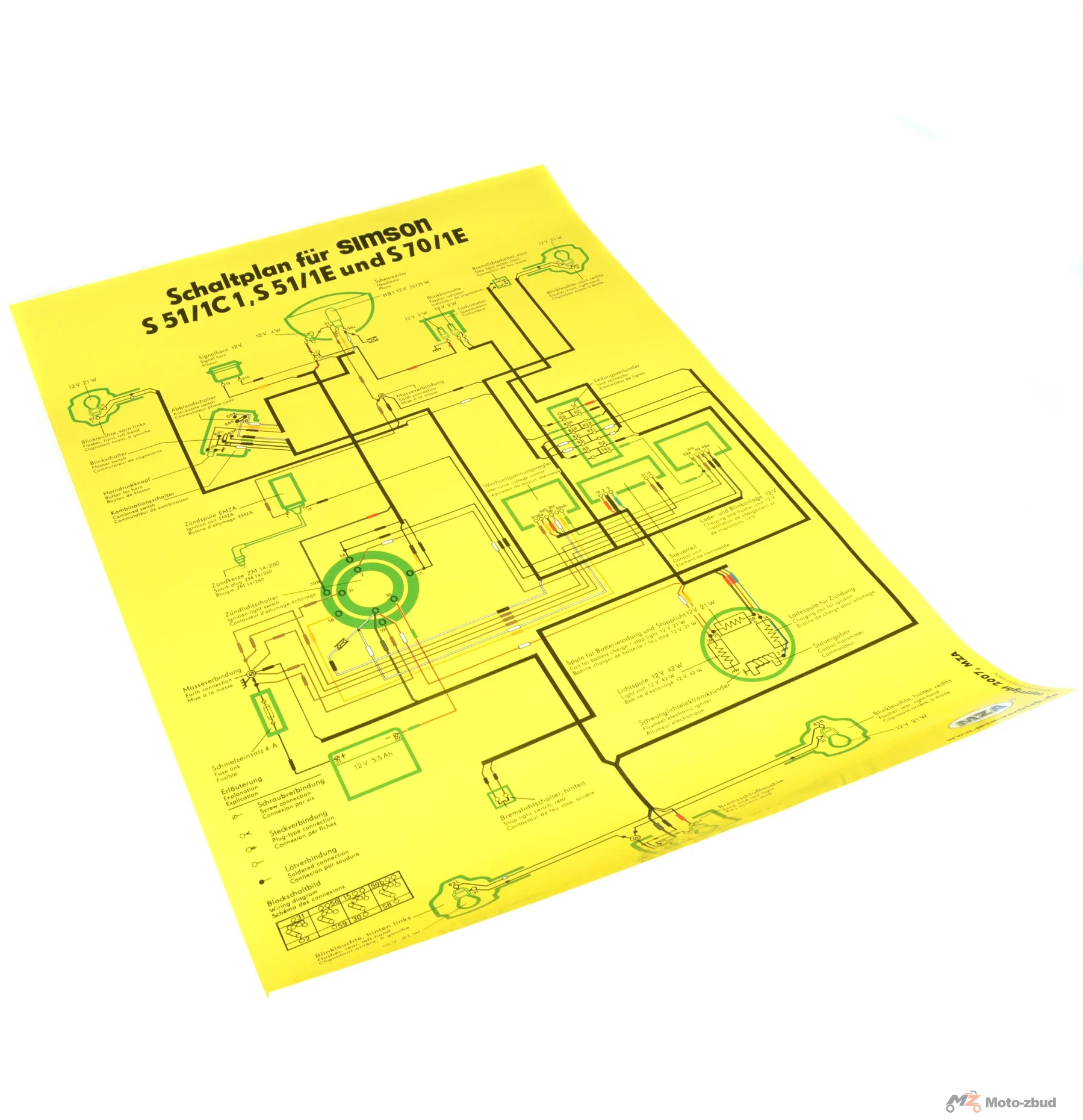 Plakat schemat instalacji Simson enduro S51/1C S51/1E S70/1E MZA