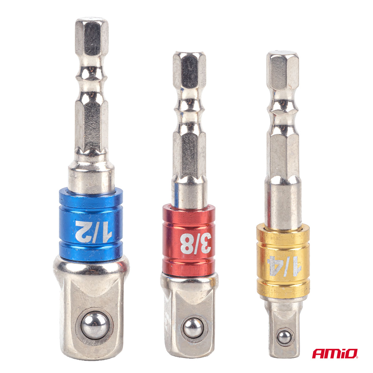 Zestaw kolorowych adapterów do bitów 3 elementów 1/4" 3/8" 1/2" — ujęcie 2