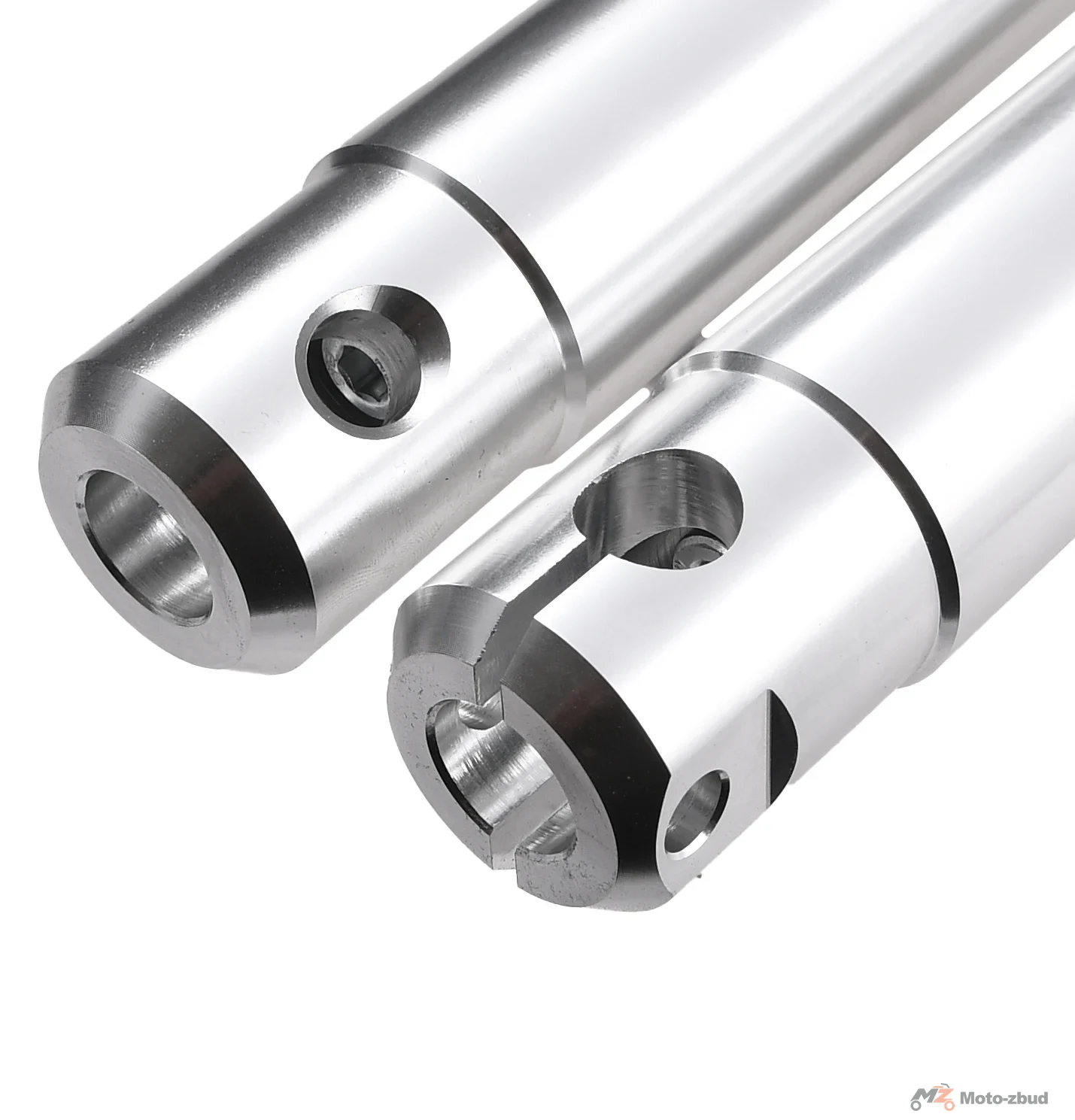 Amortyzatory teleskopy Simson S51, S70, S53, S50 wersja krótka aluminium CNC srebrne DPR Performance — ujęcie 2