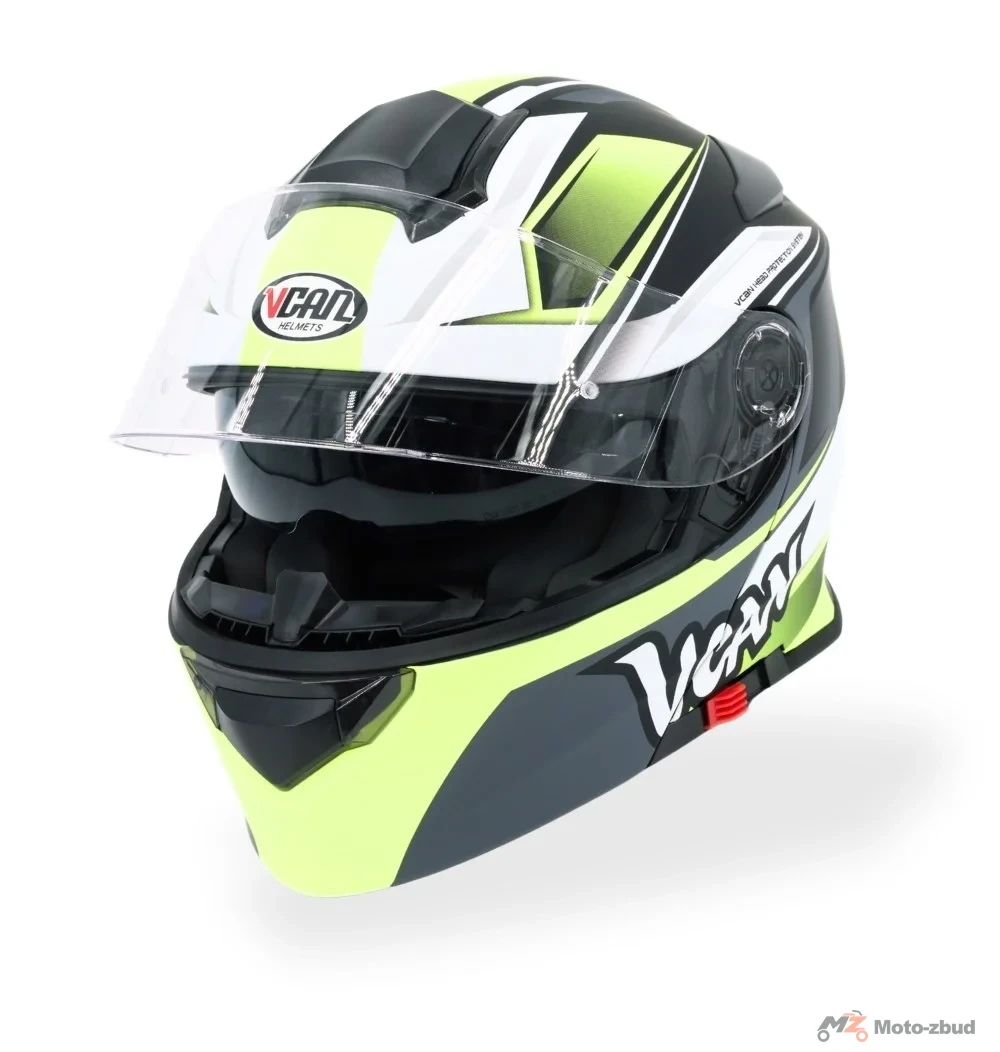 Kask VCAN model H271 asteroid galaxy fluo z podnoszoną szczęką i blendą czarno-biało-zielono matowy S — ujęcie 2