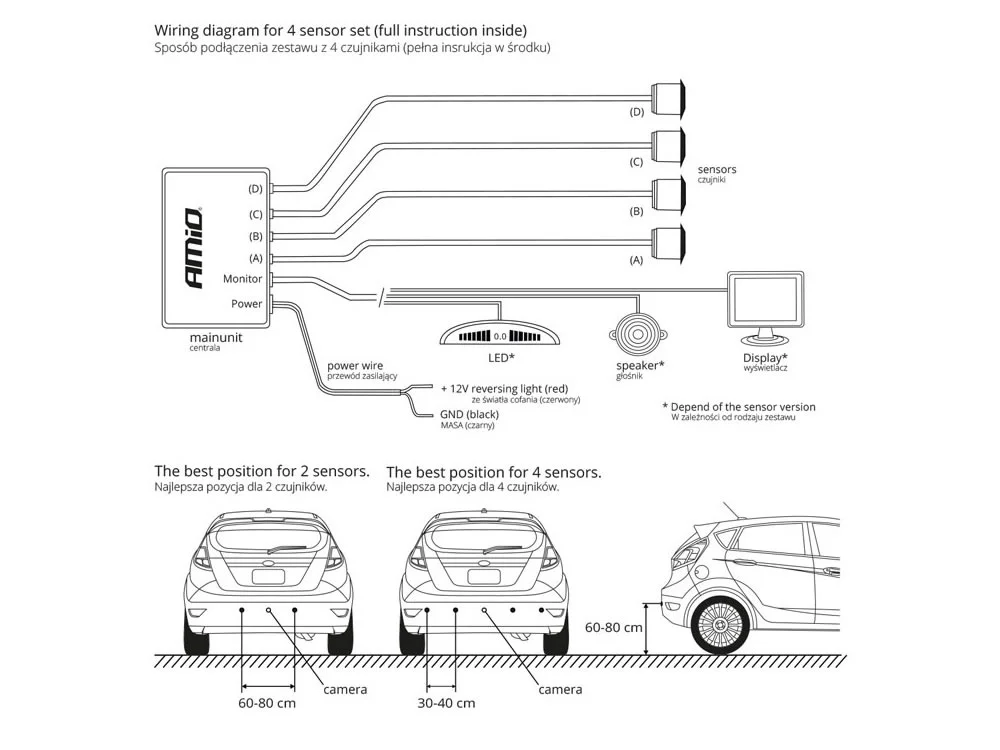 Czujnik cofania/parkowania z wyświetlaczem COB LED (srebrny) 4 sensory — ujęcie 2