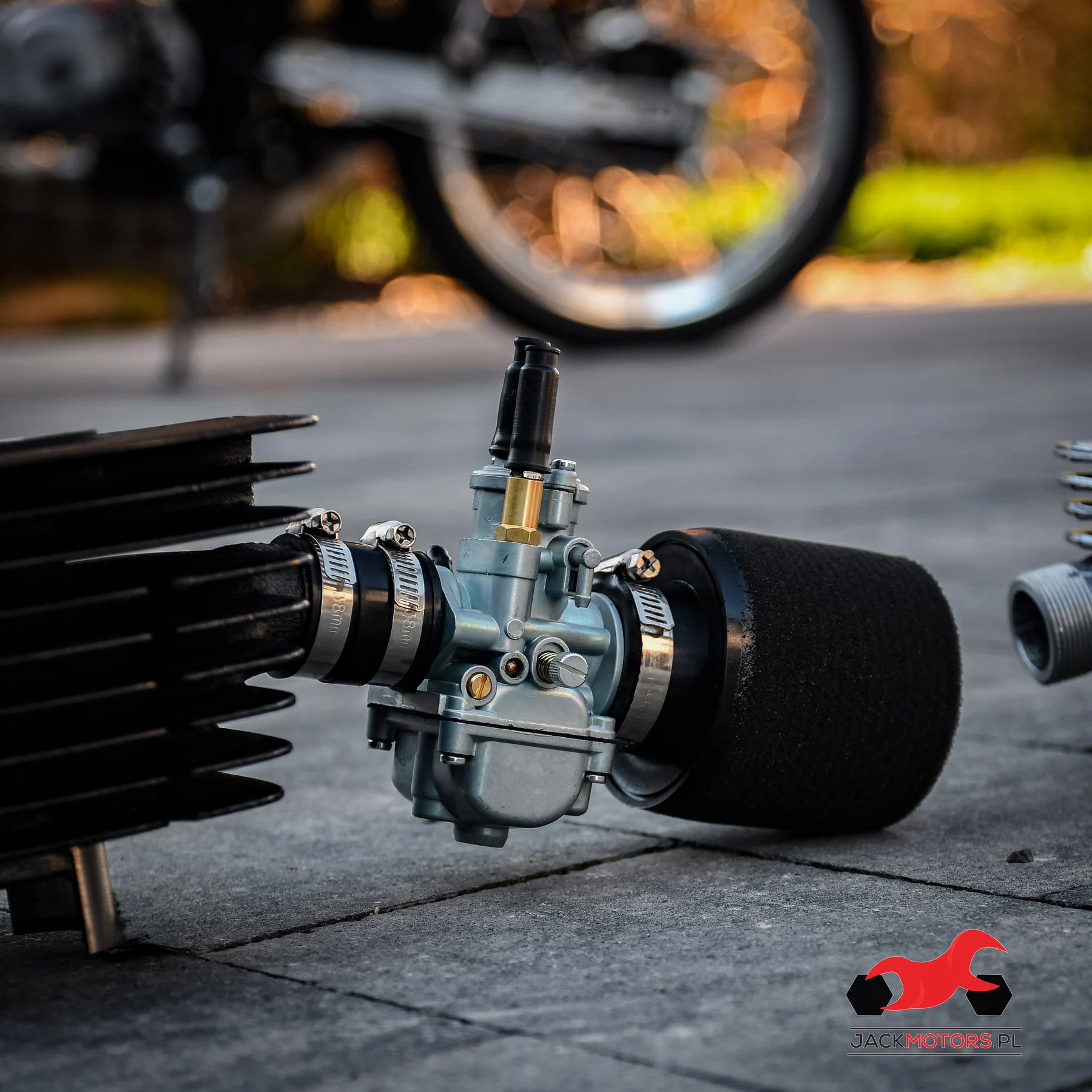 Gaźnik WSK 125 21 mm + króciec + filtr powietrza gąbka Dellorto Replika delux · ssanie na linkę — ujęcie 7