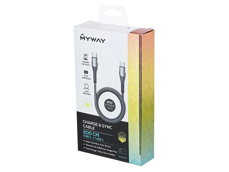 Kabel USB-C > USB-C PD 200cm mikfofibrowy MYWAY — ujęcie 3
