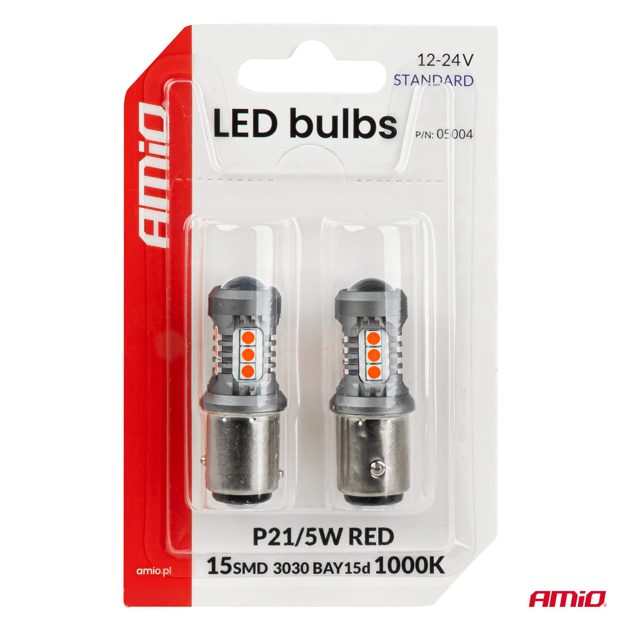Żarówki LED STANDARD BAY15D P21/5W 3030 15SMD czerwone 12 V 24 V — ujęcie 4