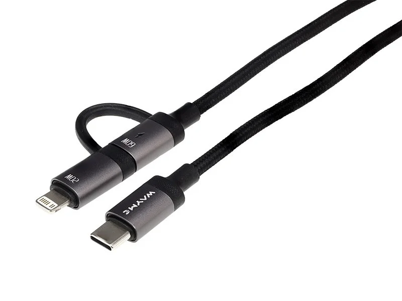 WAYME Kabel do ładowania i synchronizacji w oplocie z mikrofibry spiralny 50 - 150 cm USB-C > USB-C / Lightning max 60W — ujęcie 4
