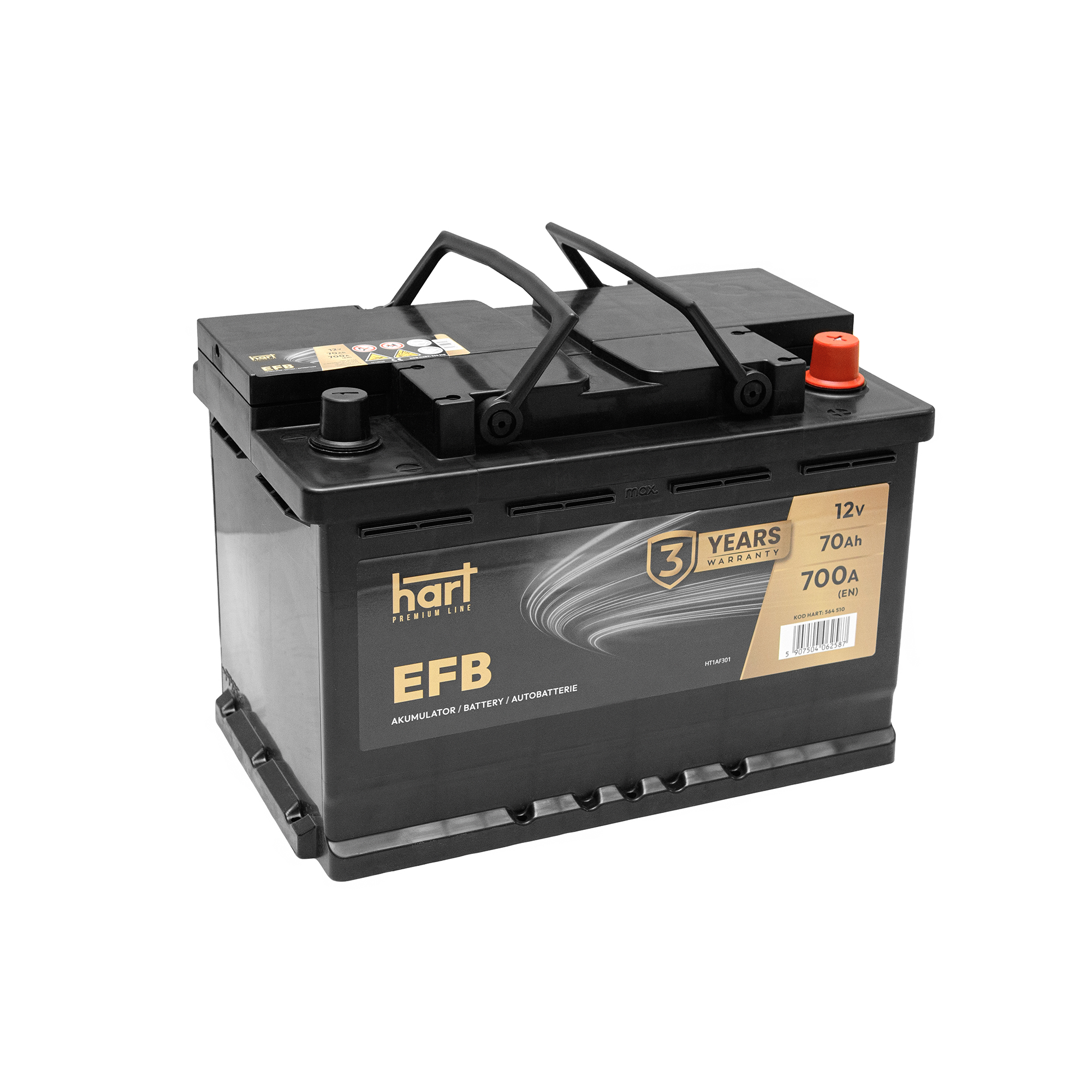 Akumulator 70 Ah 700A 278×175×190/P+/PREM EFB HART 188300102 — ujęcie 2