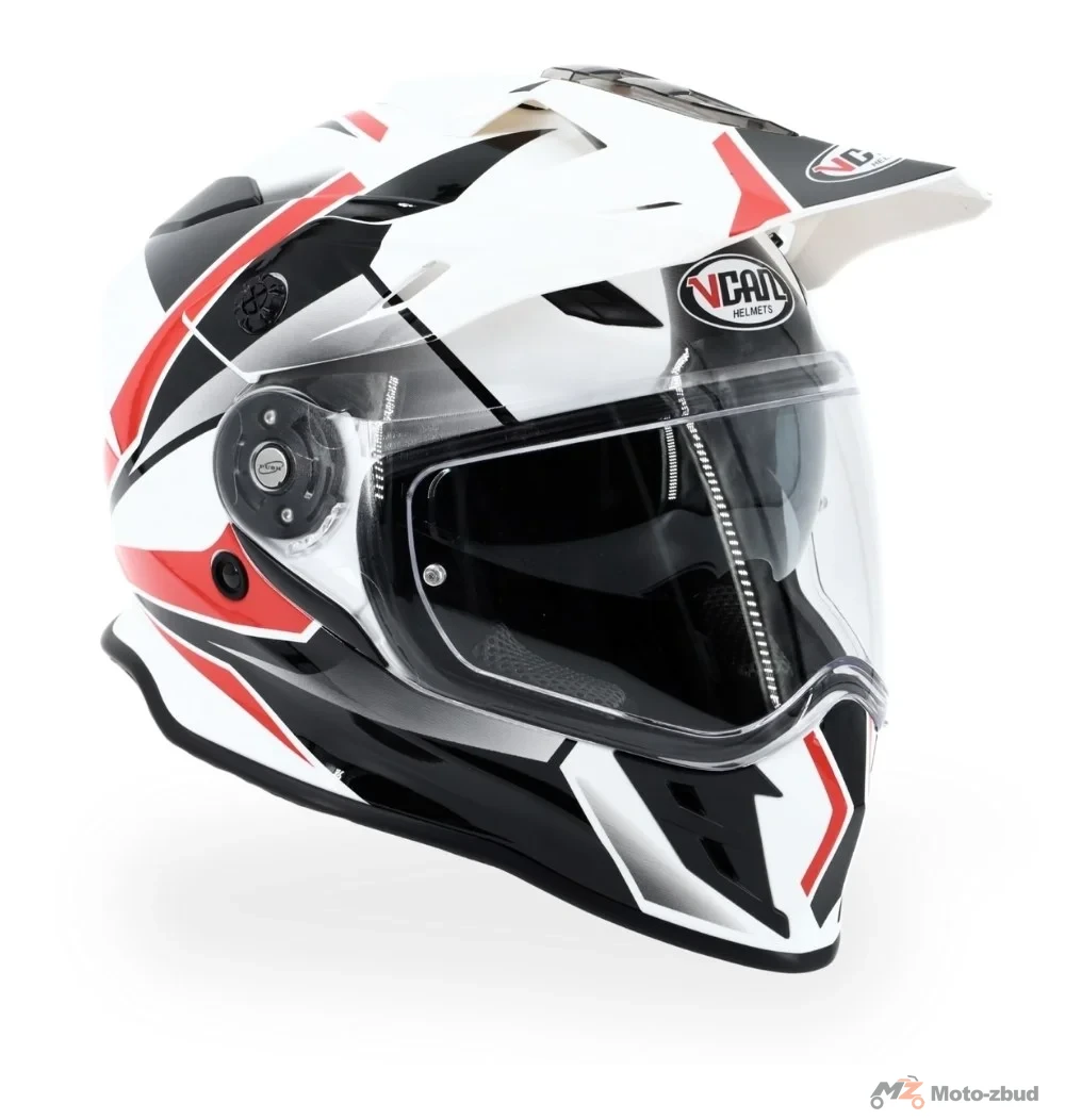 Kask VCAN model H331 ridge white/Black enduro z szybą i blendą biało-czerwono-czarny XXL