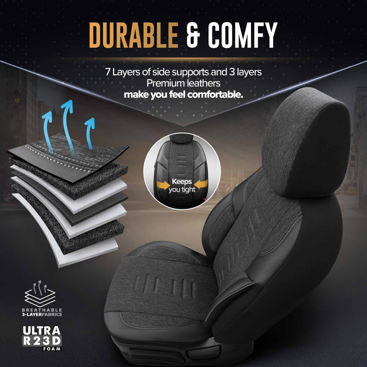 Komplet pokrowców na fotele samochodowe OTOM THRONE 102 SMOKED 3-ZIP — ujęcie 4