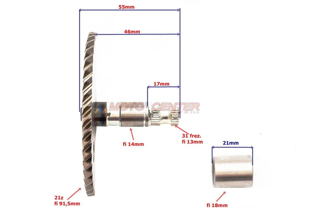 Zębatka startera nożnego 50 cm³ 4T 139QMB GY6 (dł.wałka 46,5 mm dla zębat. pośr.7Z) — ujęcie 2