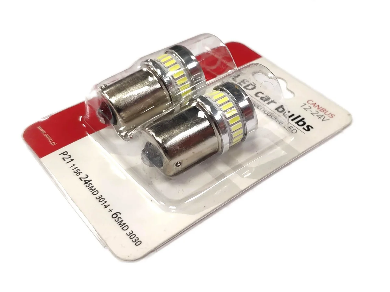 Żarówka BA15S 12V/24V 24+6 xSMD LED CANBUS biała AMIO (2szt.) — ujęcie 6