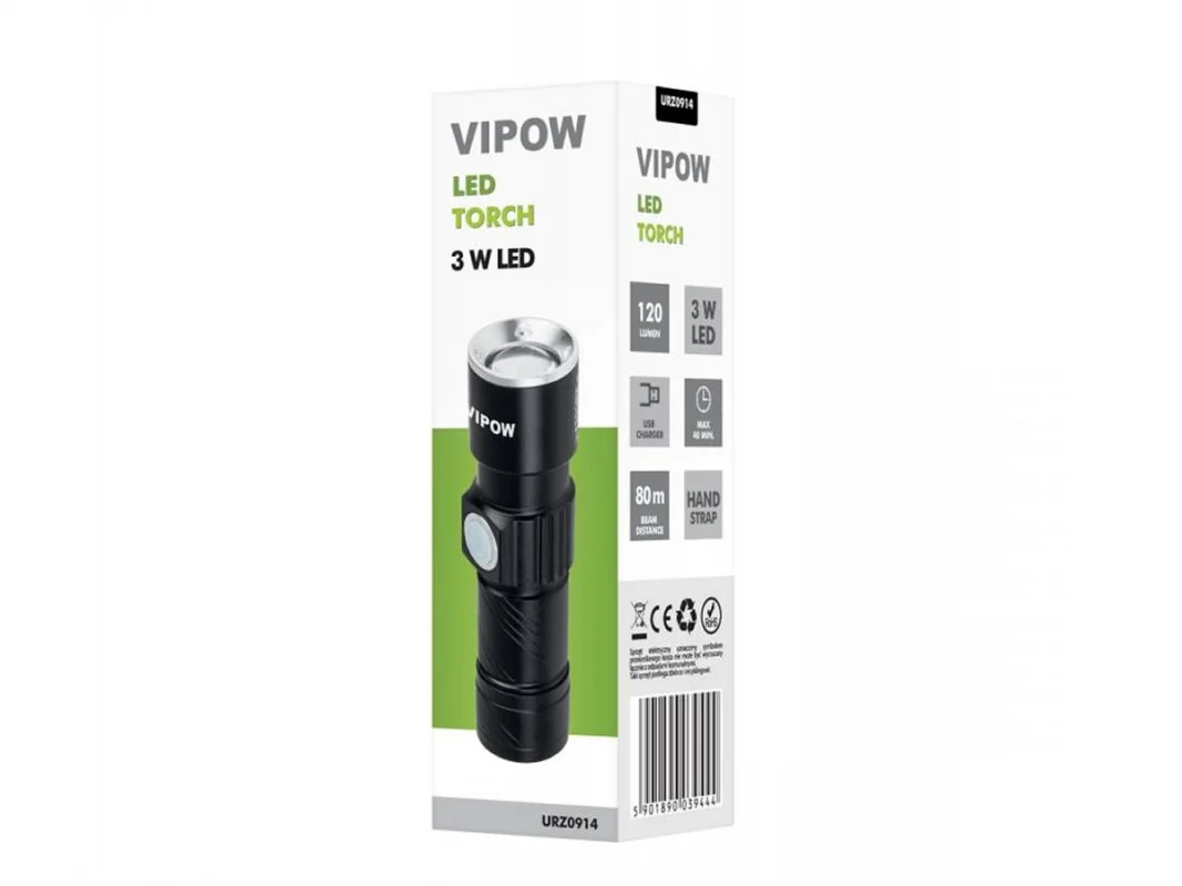 Latarka diodowa ALU 3W LED - akumulator USB — ujęcie 2