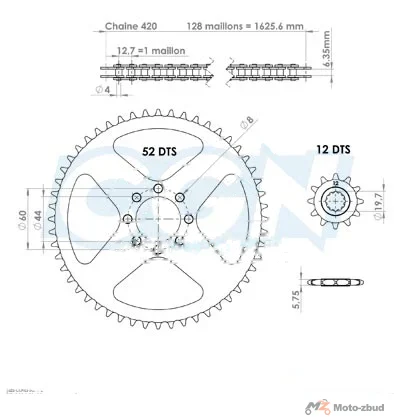 Zestaw napędu Teknix 12 / 52Z MBK x-limit / Yamaha DT50 98-02 — ujęcie 2