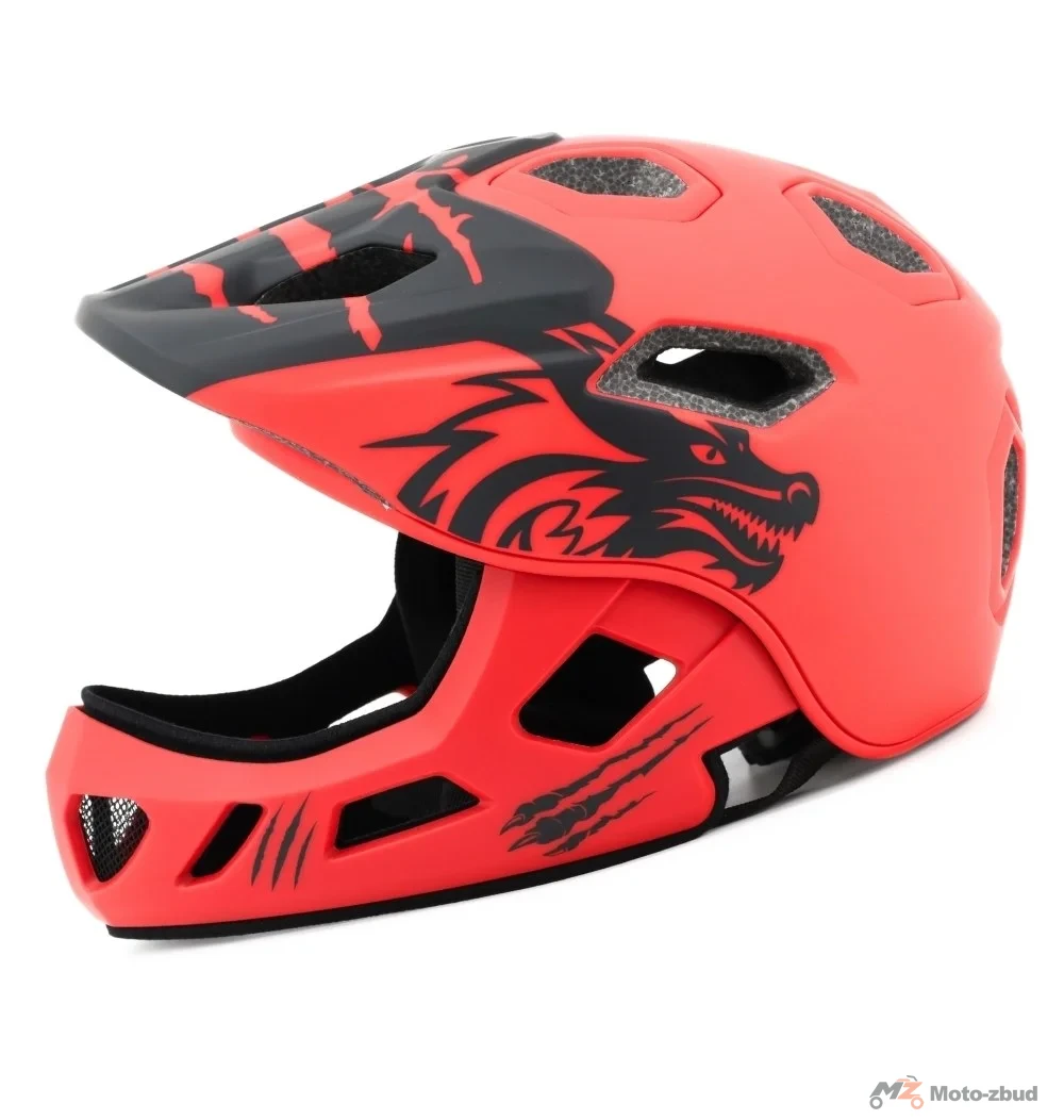 Kask rowerowy BTM-F1-S pełna szczęka smok czerwony 52-56 cm — ujęcie 2