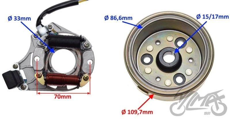 Stator zapłonu + koło magnesowe 4T — Czoper — Kinroad PY-5 Enduro / Kinroad XT50Q Czoper — ujęcie 2