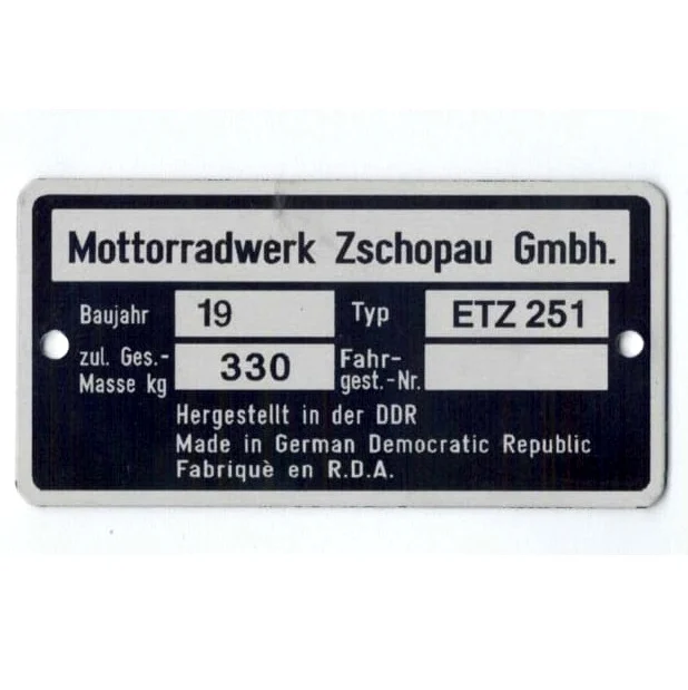 Tabliczka znamionowa MZ ETZ 251 PL — ujęcie 2