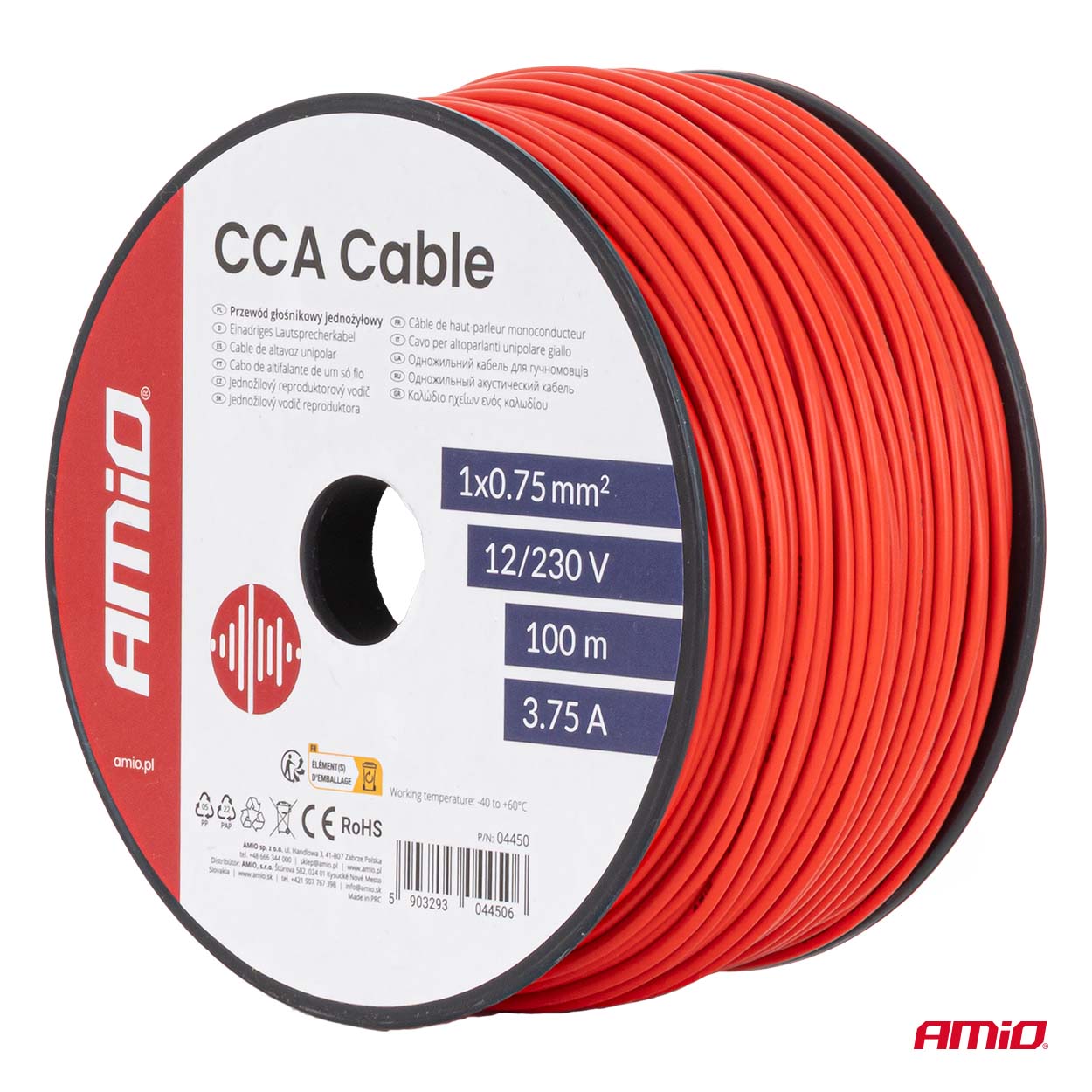 Przewód jednożyłowy czerwony CCA 1x0.75mm2 100m 3.75A 12/230V — ujęcie 5