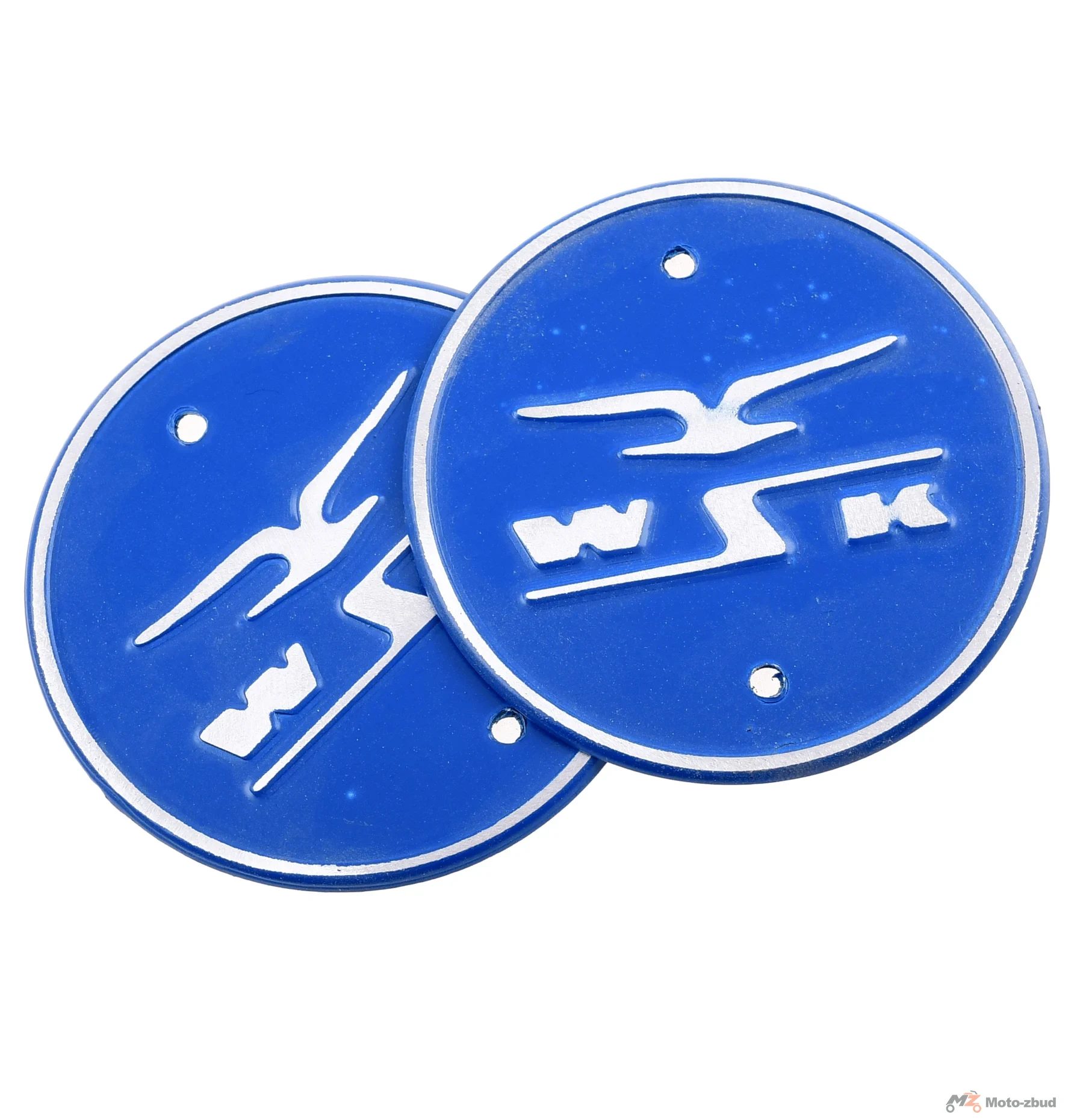 Emblemat zbiornika paliwa WSK aluminium tłoczony przykręcany niebieski kpl. PL