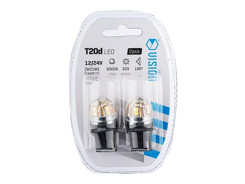 Żarówka W21W T20D 12V/24V 15xLED SMD2835 OSRAM CHIP CANBUS biała VISION (2szt.) — ujęcie 3