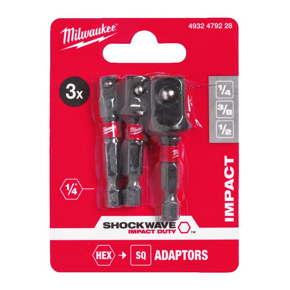 Zestaw adapterów HEX 1/4",3/8",1/2" - : ¼″ HEX - kwadrat udarowe MILWAUKEE 4932479228 — ujęcie 2