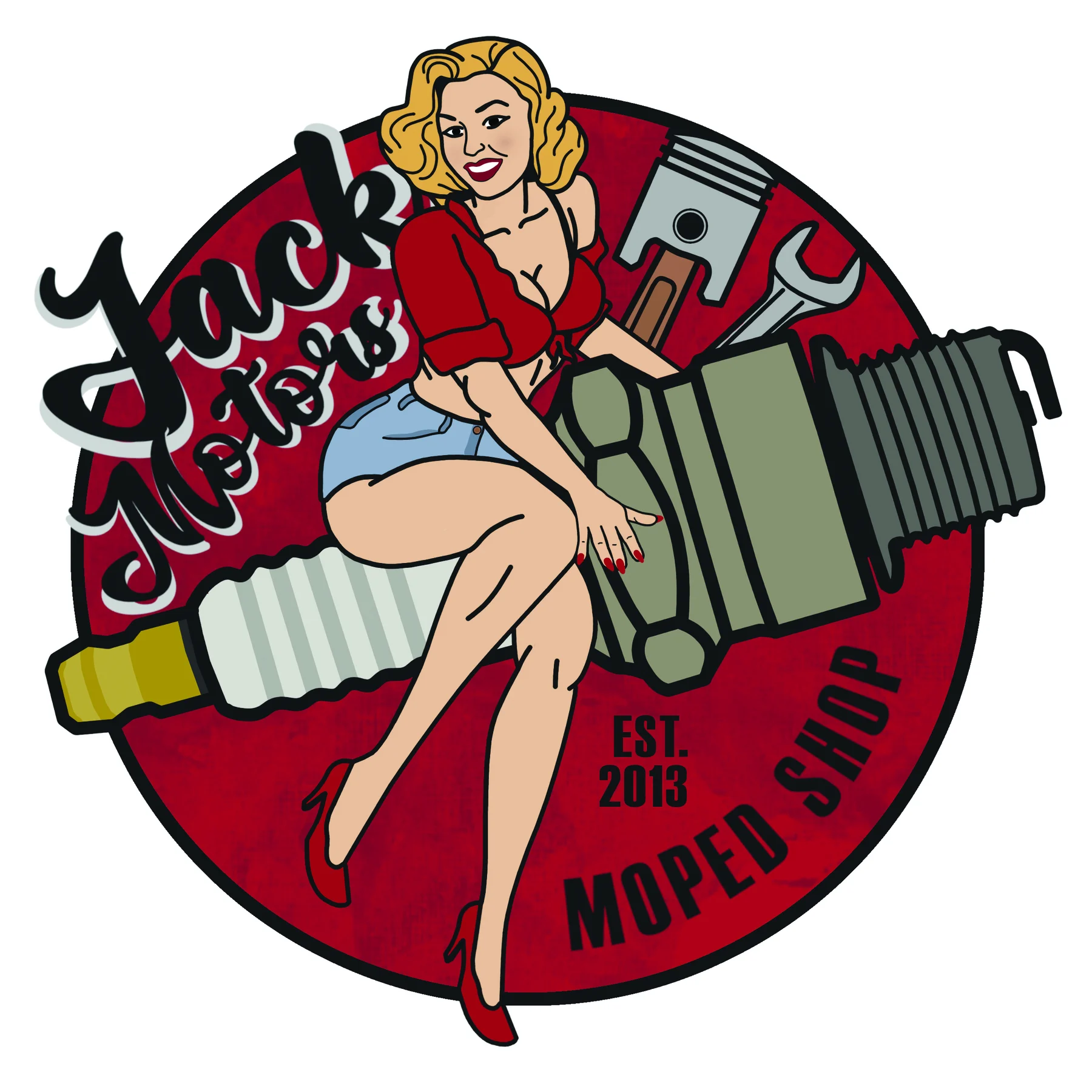 Naklejka Jack Motors retro girl red — ujęcie 1