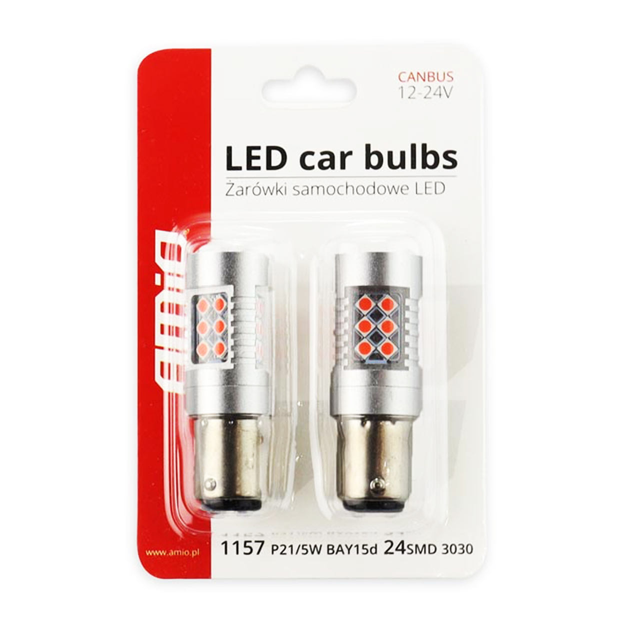 Żarówki LED CANBUS 3030 24SMD 1157 BAY15D PR21/5W Czerwone 12 V 24 V — ujęcie 4