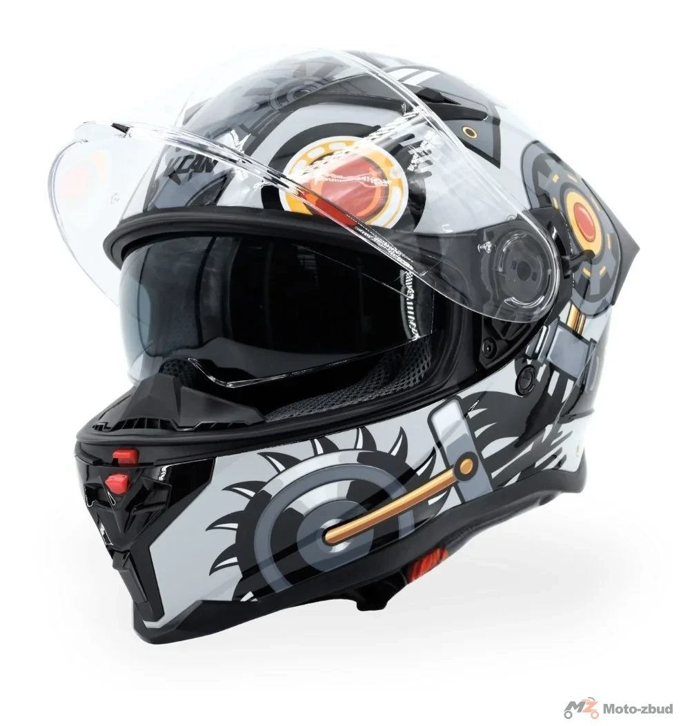 Kask VCAN model H153 war machine gloss integralny z grafiką czarno-szary S — ujęcie 3