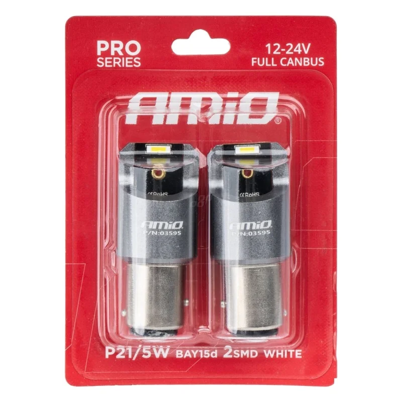 Żarówka P21/5W 12V/24V 2xLED SMD1860 CANBUS biała AMIO (2szt.) — ujęcie 3