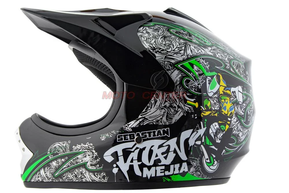 Kask crossowy MPX Dziecięcy WL-801A Junior Tatan czarny z Zielonym S — ujęcie 2
