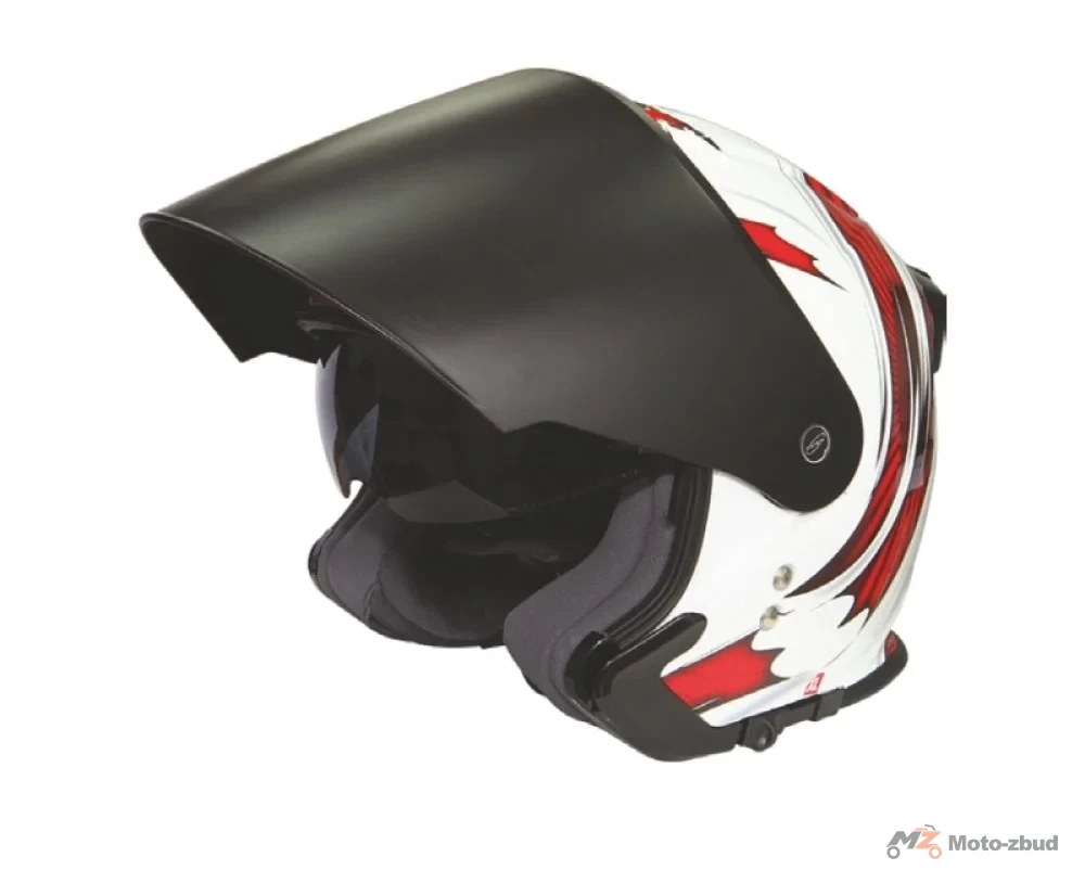 Kask VCAN model V586 white x-wind bez szczęki biało-czerwony z grafiką L — ujęcie 2