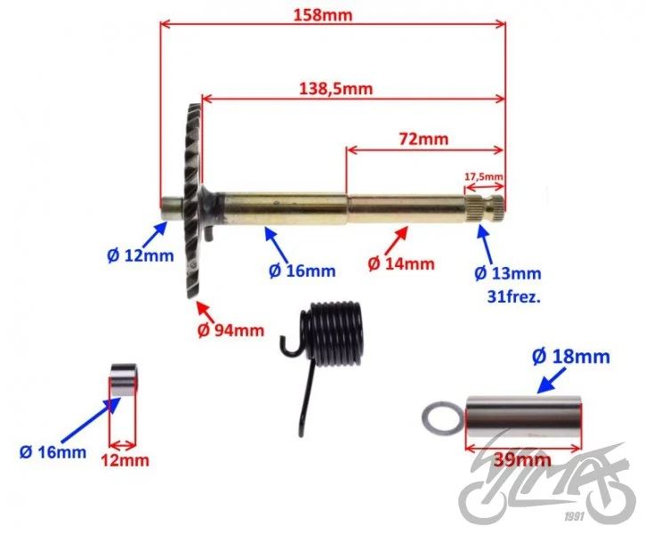 Wałek rozrusznika GY6 125/150cc 158 mm — ujęcie 2