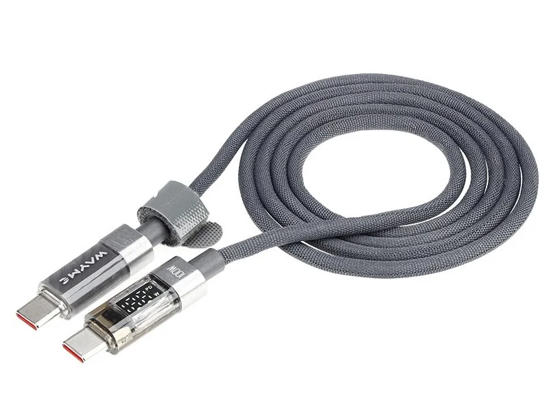 WAYME Kabel do ładowania i synchronizacji w oplocie z mikrofibry 100 cm USB-C > USB-C max 100W z wyświetlaczem szary — ujęcie 11