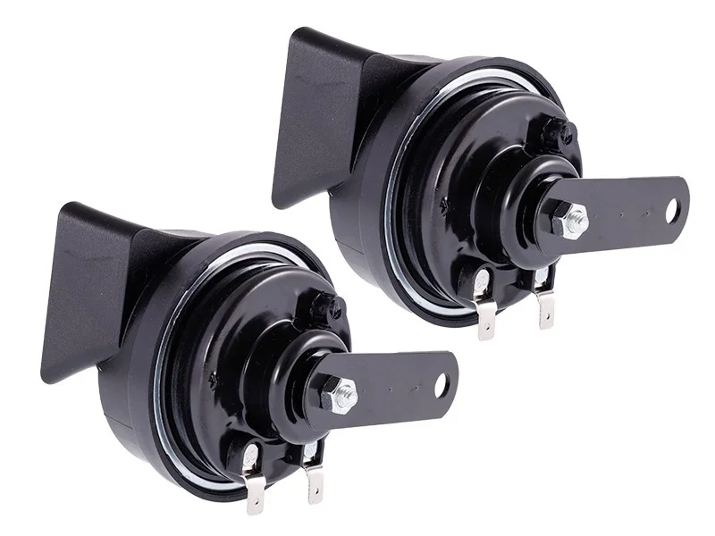 Klakson ślimakowy 2 tonowy czarny 12V 118DB 80mm BOCZNY E9 — ujęcie 3
