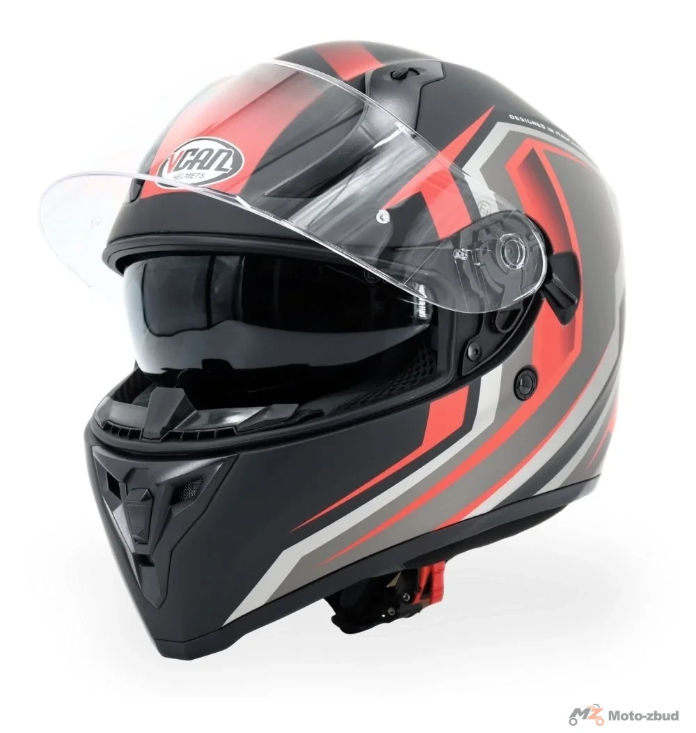 Kask VCAN model H128 gravity red integralny z blendą czarny mat grafitowo- czerwony S — ujęcie 3
