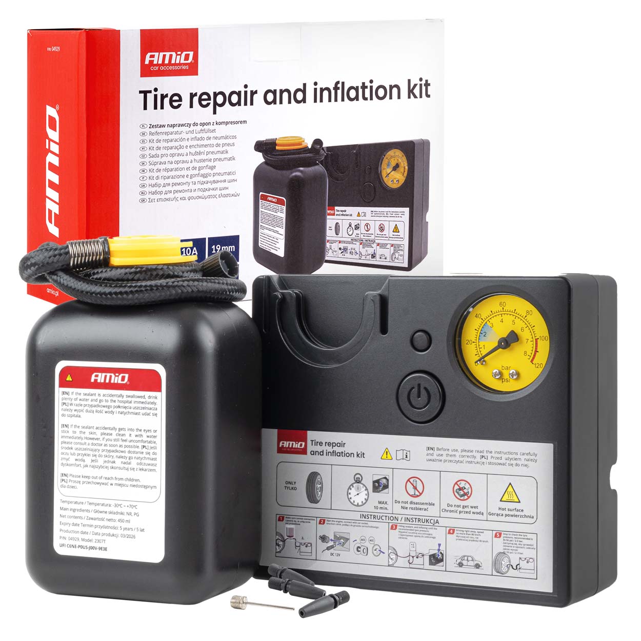 Zestaw naprawczy do opon z kompresorem 19mm 12V