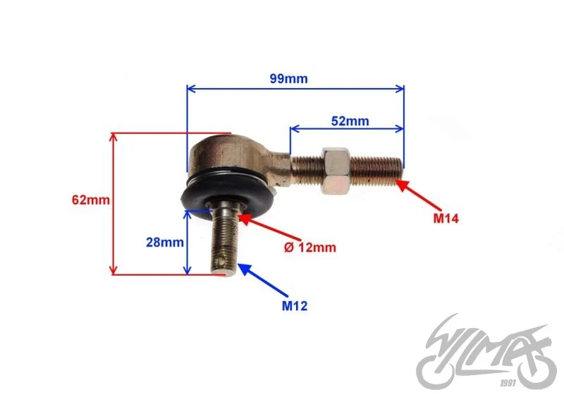 Końcówka drążka kierowniczego M14-1,5 × 51 gokart — ujęcie 2