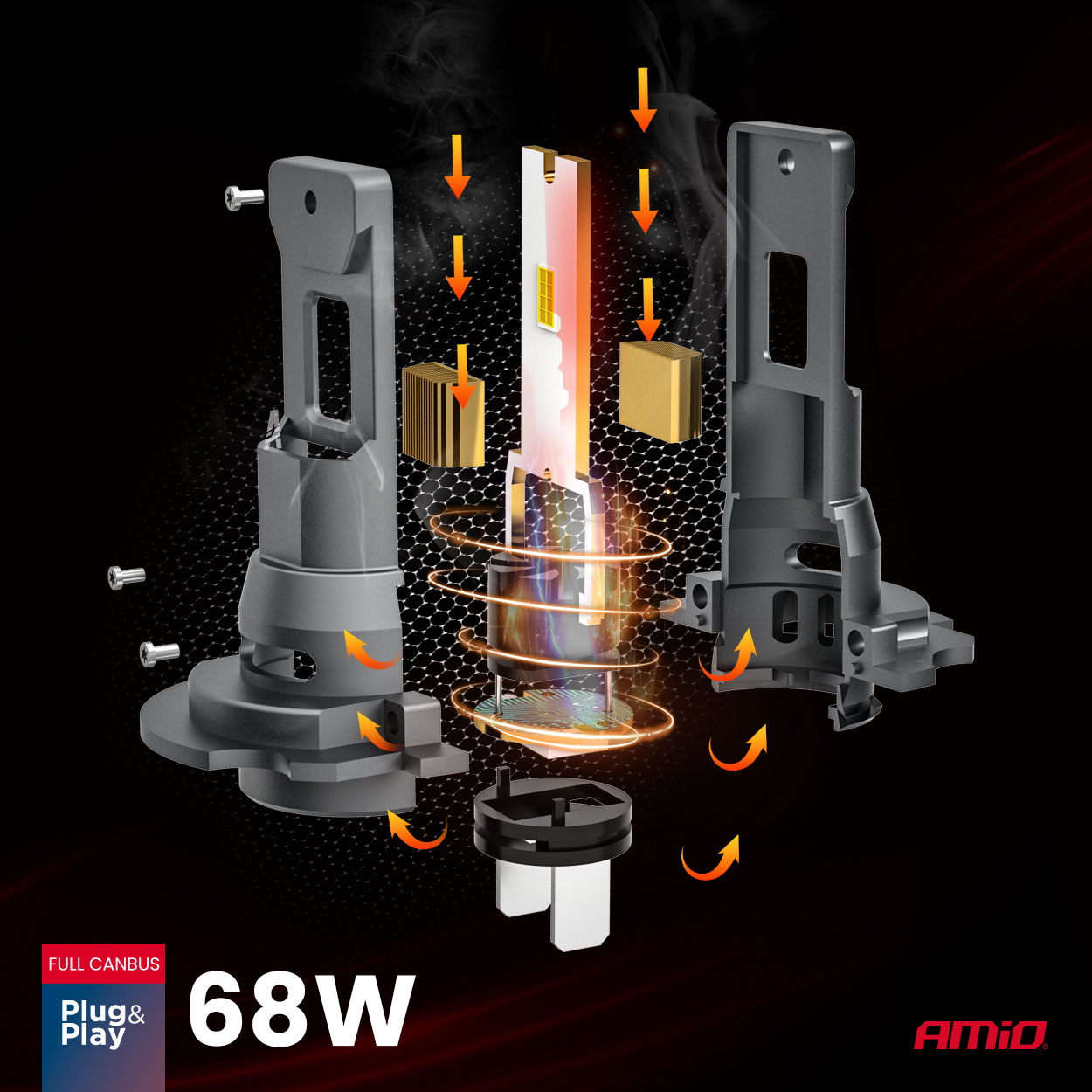 Żarówki samochodowe LED seria F25 PRO BLACK FULL CANBUS H7 68 W 12 V 24 V — ujęcie 6