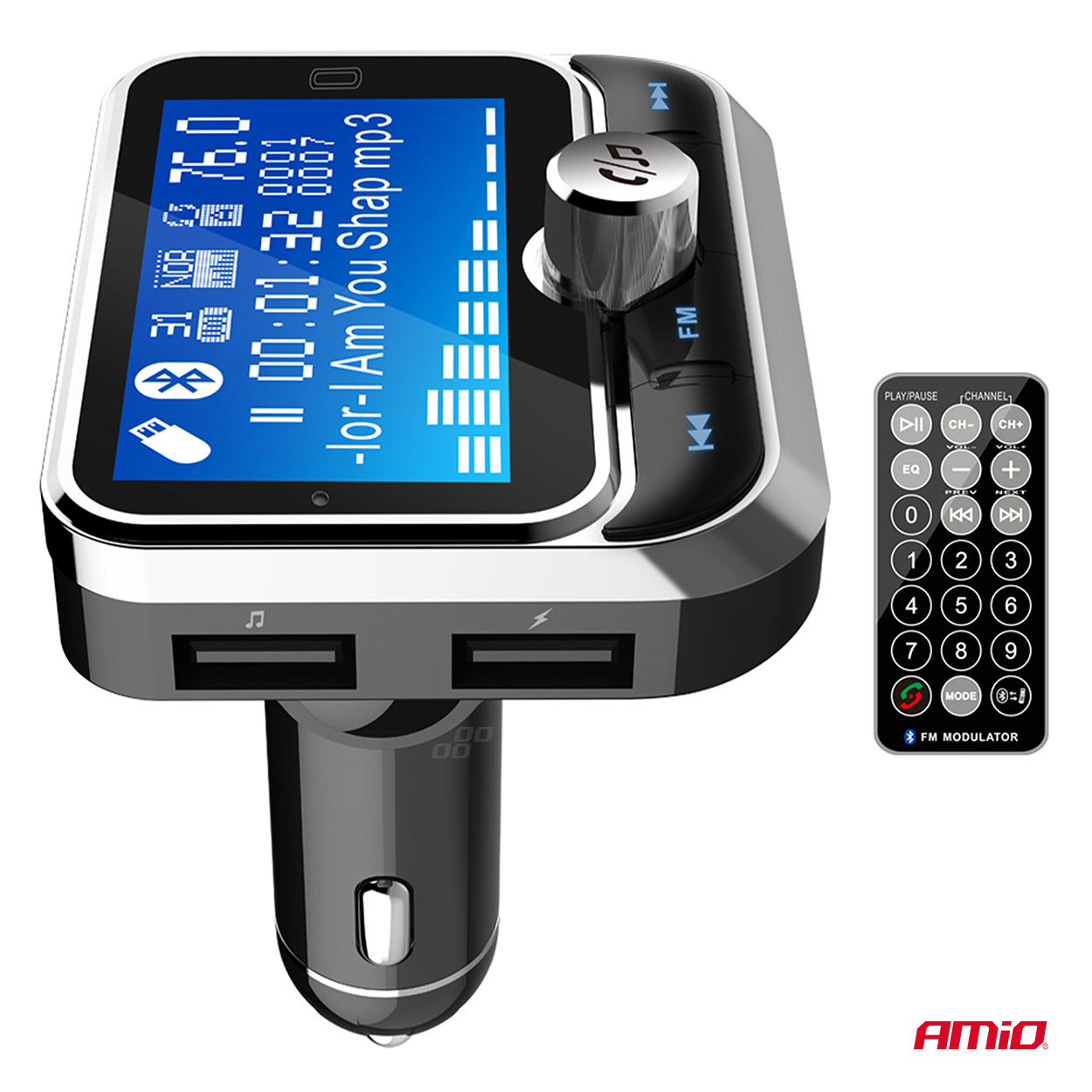 Transmiter samochodowy FM z pilotem 2×USB-A 12 V 24VAMIO-04657 — ujęcie 9