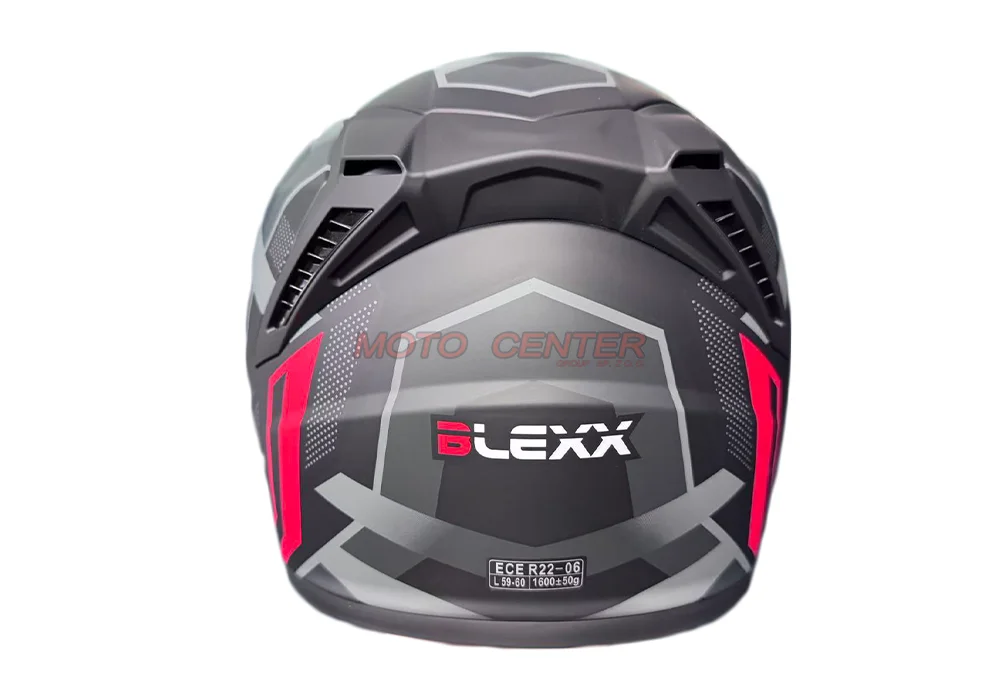 Kask crossowy BLEXX MX318 z szybą i blendą czarny mat/czerwony 2XL — ujęcie 2