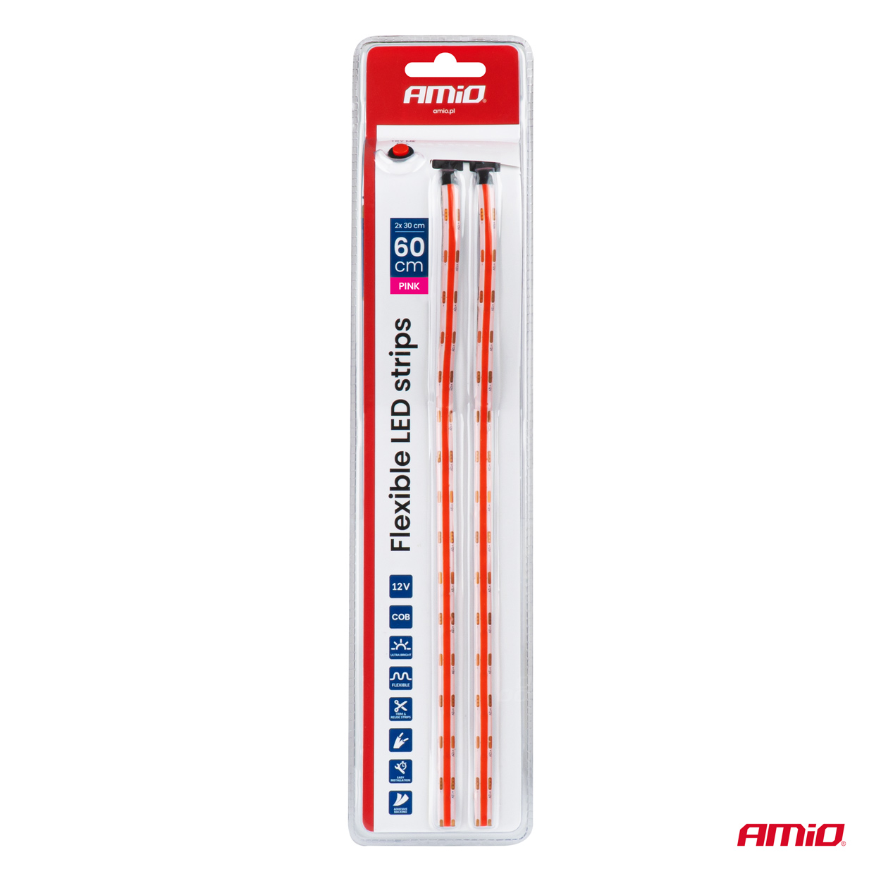 Paski LED COB do samochodu różowe 2x30cm 12 V — ujęcie 10