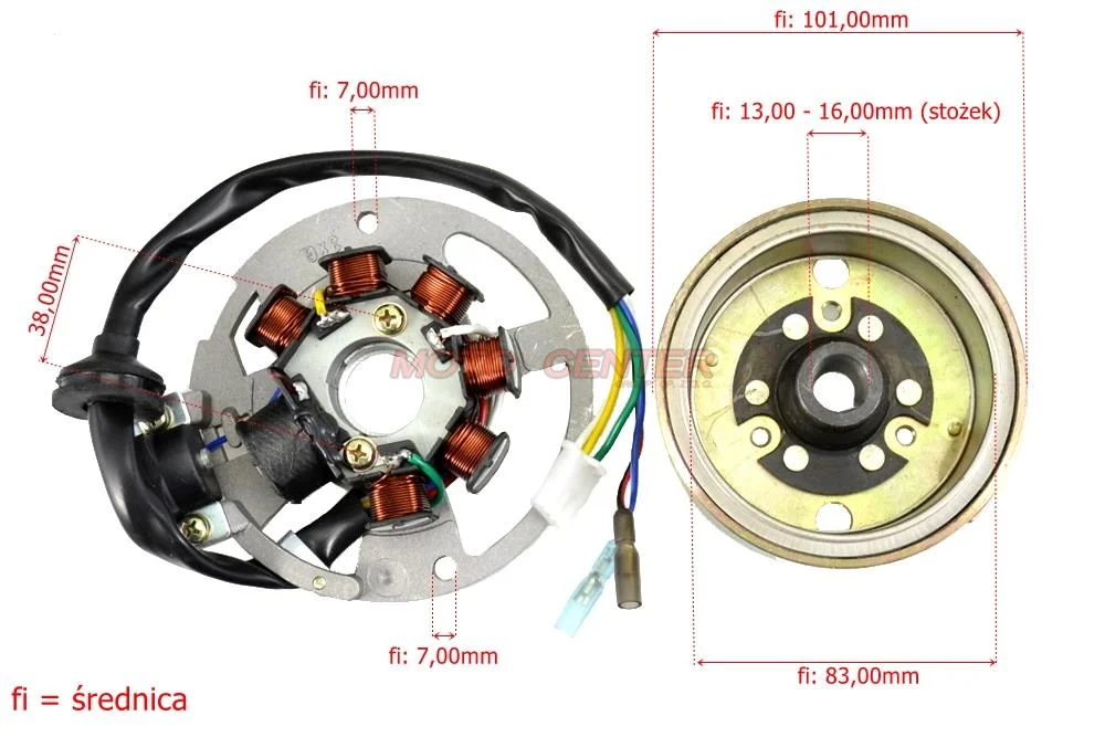 Stator+magneto 7 cewek 5 przewodów 50 cm³ skuter 2T Keeway CPI, Yamaha Jog (3-PIN+2) (12-16 mm) — ujęcie 5